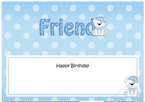 Large DL Happy Birthday FRIEND insert with Austin Bear