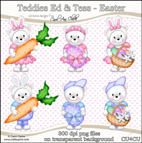 Teddies Ed & Tess - Easter - CU4CU Digital Clip Art Set