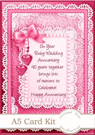 A5 Ruby Wedding Greeting Lace and Pearls Kit 3D Decoupage