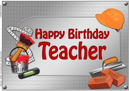 Happy Birthday Teacher - A4 Handyman Tools Card Topper