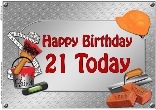 Happy Birthday 21 Today - A4 Handyman Tools Card Topper