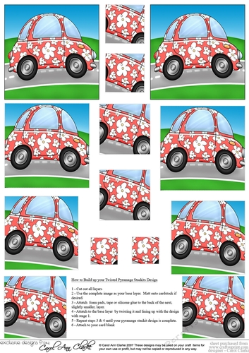 Funky Floral Car - Twisted Pyramage sheet