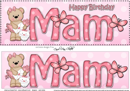 Large DL Happy Birthday MAM 3D decoupage with Livvy Bear