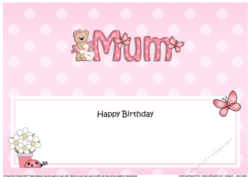 Large DL Happy Birthday MUM insert with Livvy Bear
