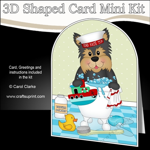 3D Shaped Card Kit - Bathtub Buddies - Little Yorkie Dog 