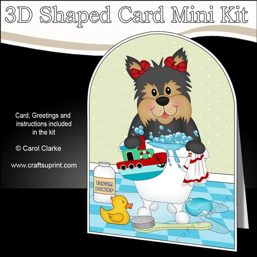 3D Shaped Card Kit - Bathtub Buddies - Little Yorkie Dog 