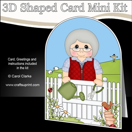 3D Shaped Card  Kit - In the Garden - Old Lady is Gardening