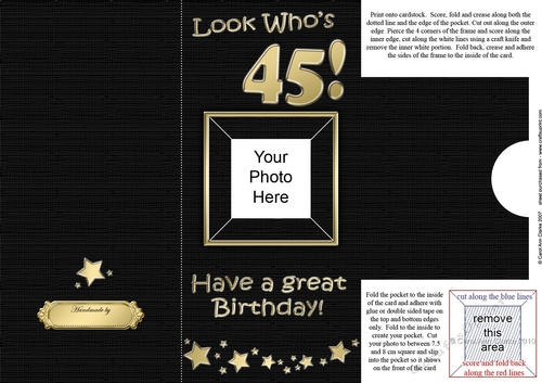 Add a Photo 45th Birthday Card with easy fold frame