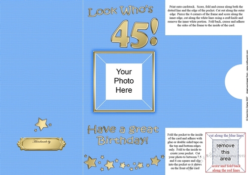 Add a Photo 45th Birthday Card with easy fold frame