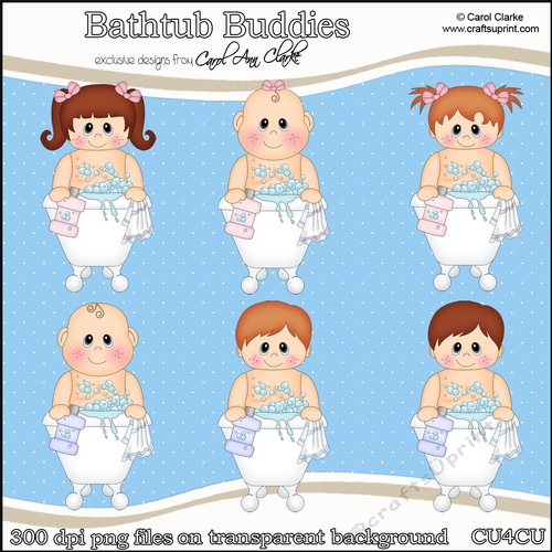 Cute Kids -  Bathtub Buddies - CU4CU Digital Clip Art Set