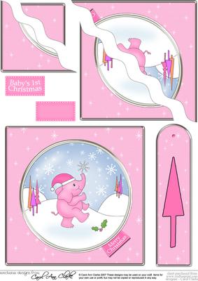 Baby Xmas Elephant Quick Card with Wavy Corner Side Stacker