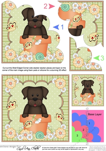 Flower Pot Friends Little Chocolate Labrador Dog Shell Edged Corner Side Stacker