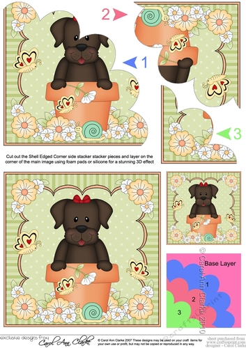 Flower Pot Friends Little Chocolate Labrador Dog Shell Edged Corner Side Stacker