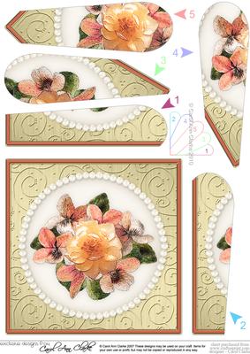 Flowers and Pearls Quick Card with Fan Pyramage Topper