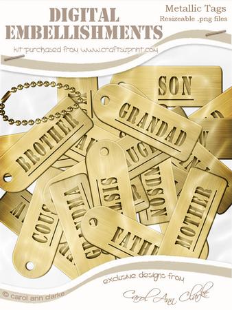 Metallic Relations Tags Digital Embellishments