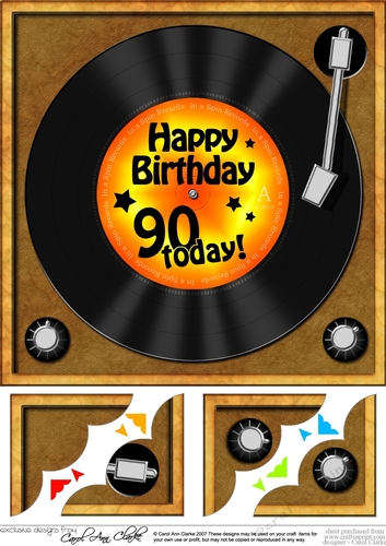 90th Birthday Record  - 8 x 8 Scalloped Corner Topper  