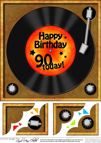 90th Birthday Record  - 8 x 8 Scalloped Corner Topper  