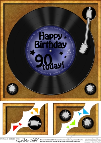 90th Birthday Record  - 8 x 8 Scalloped Corner Topper  