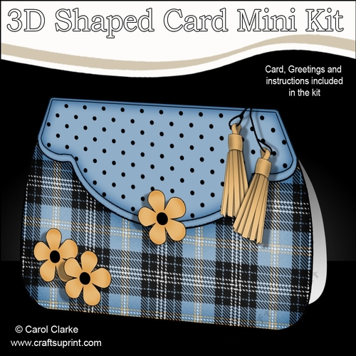 3D Shaped Card  Kit - Pretty Tartan & Polka Dot Fold Over Clutch Bag