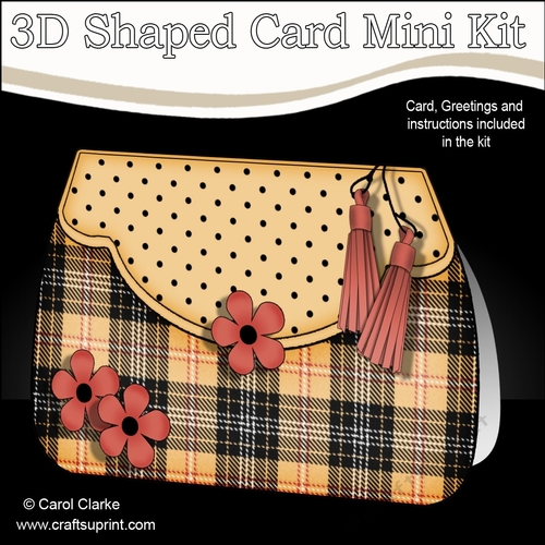 3D Shaped Card  Kit - Pretty Tartan & Polka Dot Fold Over Clutch Bag