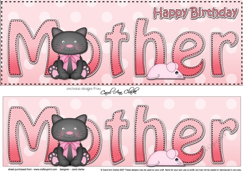 Large DL Happy Birthday MOTHER 3D decoupage with Cute Cat