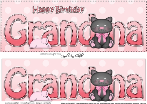 Large DL Happy Birthday GRANDMA 3D decoupage with Cute Cat