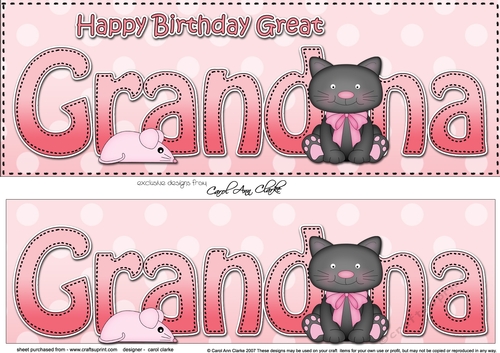 Large DL Happy Birthday GREAT GRANDMA 3D decoupage with Cute Cat