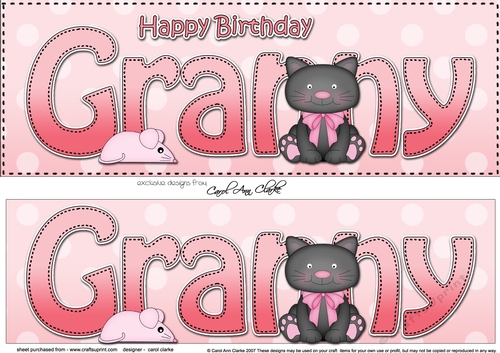 Large DL Happy Birthday GRANNY 3D decoupage with Cute Cat