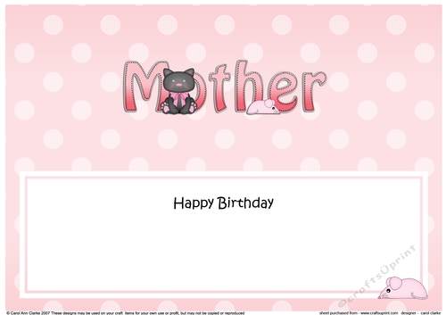 Large DL Happy Birthday MOTHER insert with Cute Cat