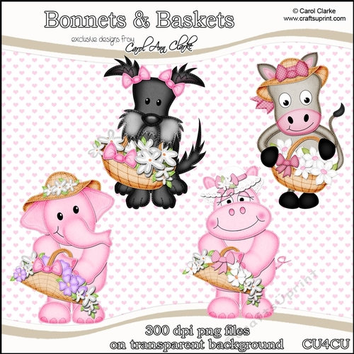 Cute Animals with Bonnets & Baskets - CU4CU Digital Clip Art Set
