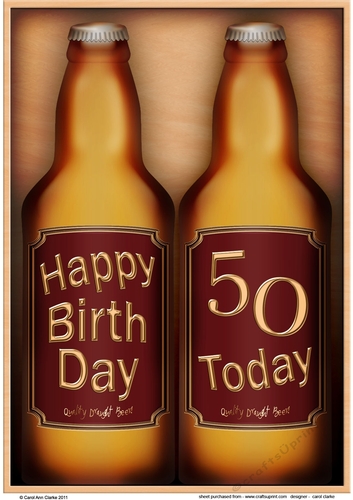 A4 -  Happy Birthday - 50 Today! Beer Bottles Gift Set Card Topper