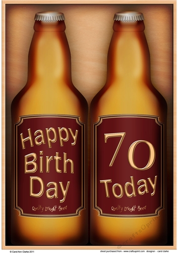 A4 -  Happy Birthday - 70 Today! Beer Bottles Gift Set Card Topper
