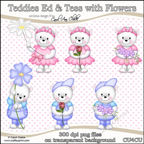 Teddies Ed & Tess - Flowers - CU4CU Digital Clip Art Set