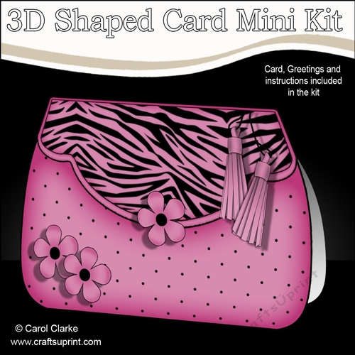 3D Shaped Card  Kit - Zebra Print & Spots Fold Over Clutch Bag