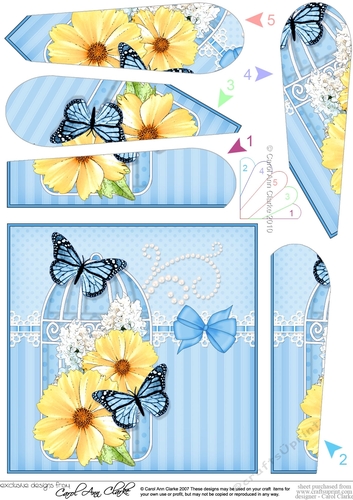 Pretty Flowers & Butterfly Birdcage Fan Pyramage Topper