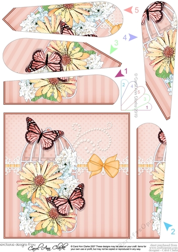 Pretty Flowers & Butterfly Birdcage Fan Pyramage Topper