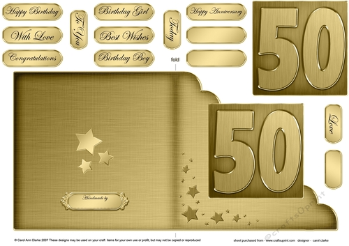 50th Metallic Age Cut and Fold Corner Card
