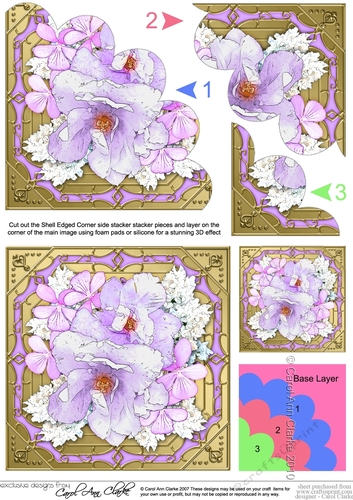 Pretty Flowers on Gold Frame Shell Edged Corner Side Stacker