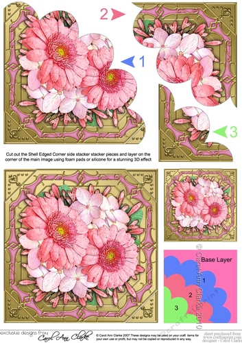 Pretty Flowers on Gold Frame Shell Edged Corner Side Stacker