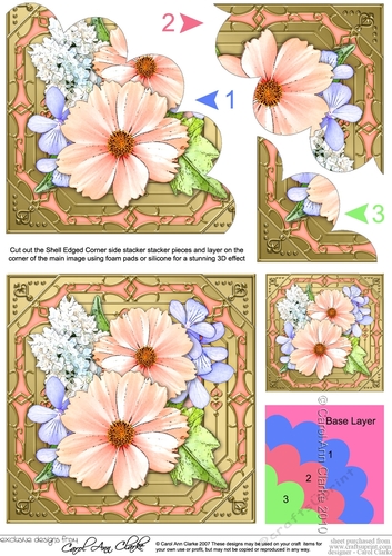 Pretty Flowers on Gold Frame Shell Edged Corner Side Stacker