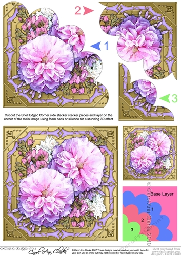 Pretty Flowers on Gold Frame Shell Edged Corner Side Stacker