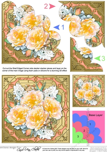 Pretty Flowers on Gold Frame Shell Edged Corner Side Stacker