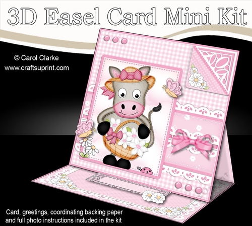 3D Easel Card Mini Kit - Pretty in Pink - Cute Little Horse has a Basket of Flowers