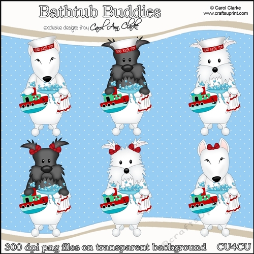 Cute Dogs -  Bathtub Buddies - CU4CU Digital Clip Art Set