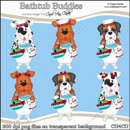 Cute Dogs -  Bathtub Buddies - CU4CU Digital Clip Art Set