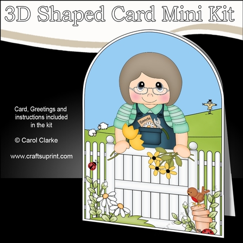 3D Shaped Card  Kit - In the Garden - Older Lady is picking Flowers