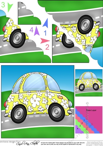 Funky Floral Car - Scalloped Corner Stacker