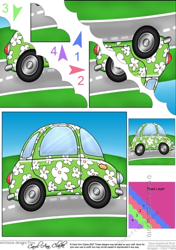 Funky Floral Car - Scalloped Corner Stacker