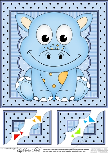 8 x 8  Cute Little Dinosaur Scalloped Corner Topper 