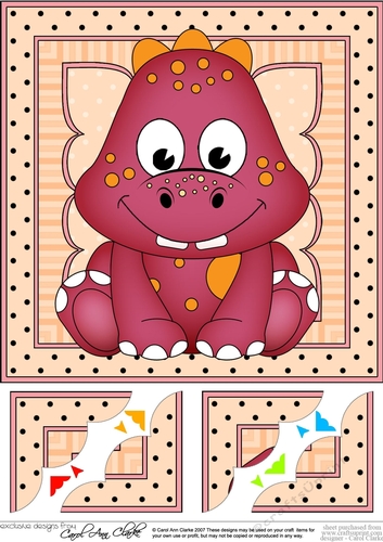 8 x 8  Cute Little Dinosaur Scalloped Corner Topper 